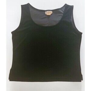 Vintage 90s Womens Smooth Velvet Cropped Tank Top size L Black Sleeveless USA
